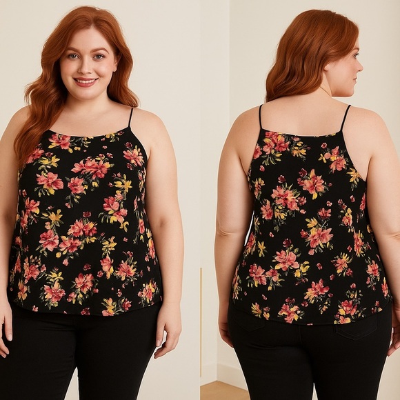 Zenobia Tops - Zenobia Black Floral Sleeveless Tank 1X NWOT